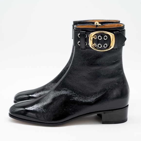 size 8G 8.5 US Gucci Black Patent Leather Buckle Ankle Boots Men Zip Closure main image 4